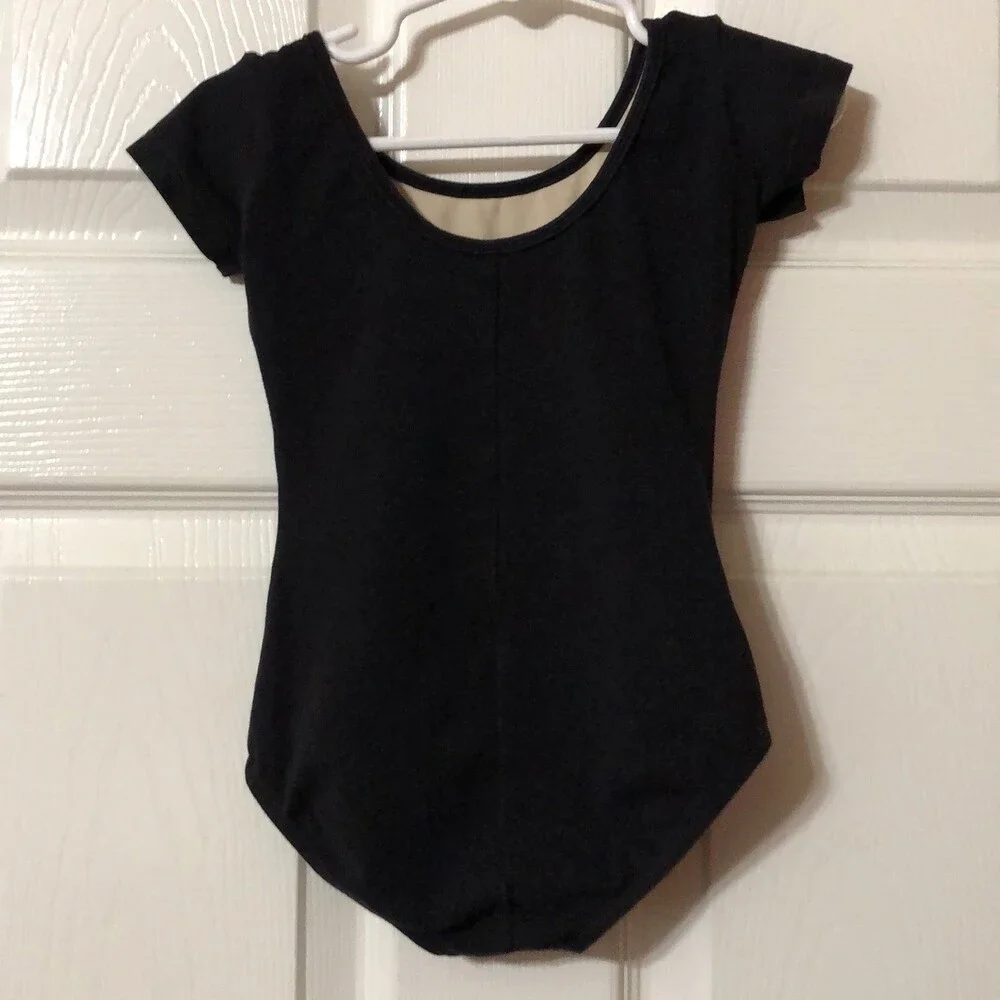 Mirella Girls Dance Ballet Black Leotard Size 2-4 CHP Princess Seam Cap Sleeve